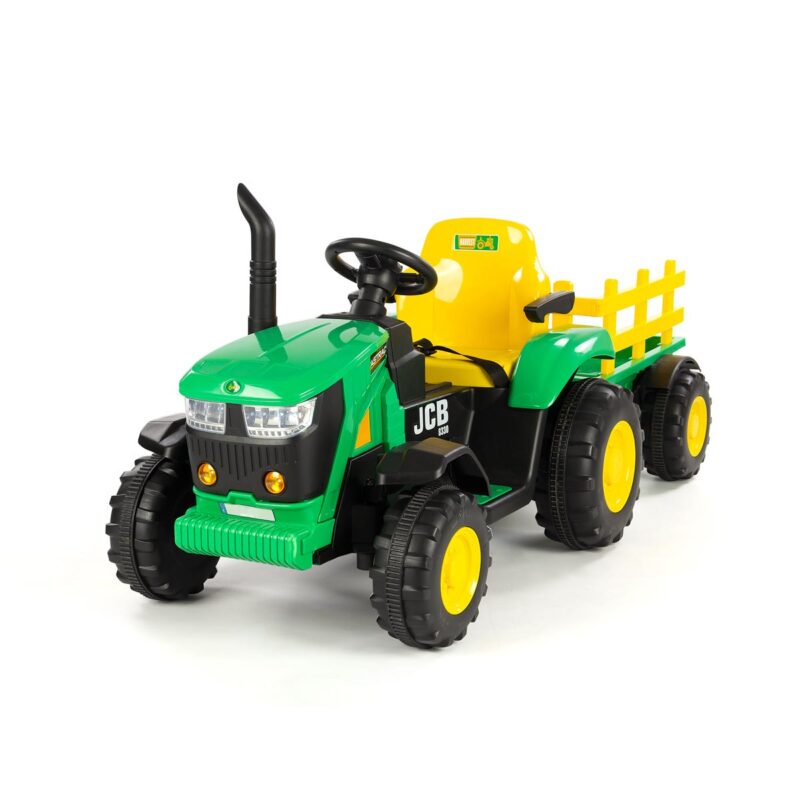 tractores para niños con remolque 12V verde y amarillo