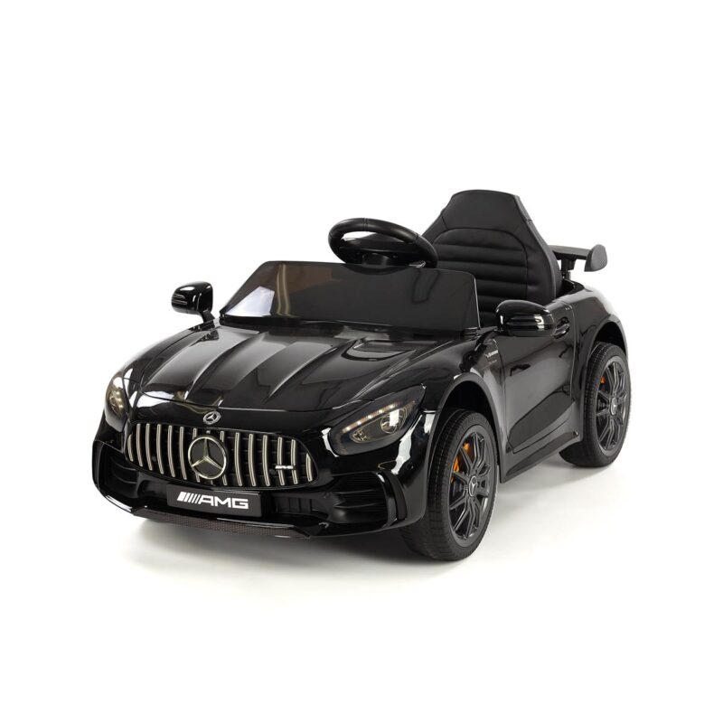 Fantástico coche eléctrico Mercedes GTR Mini oficial  para niños de hasta 4 años, con mando control remoto para padres, volante multifunción para activar música y claxon y muchos más extras.