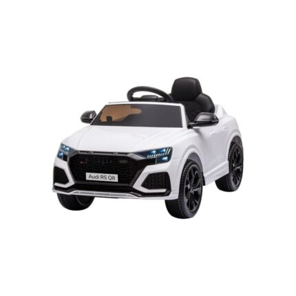 Coche Infantil Audi en color blanco de 12, motores potentes y detalles de la marca