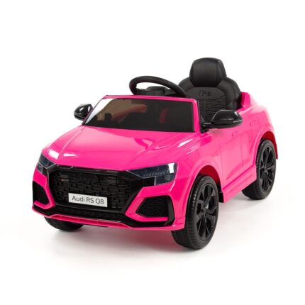 Coche Infantil Audi en color rosa fucsia, bateria de 12, motores potentes y detalles de la marca