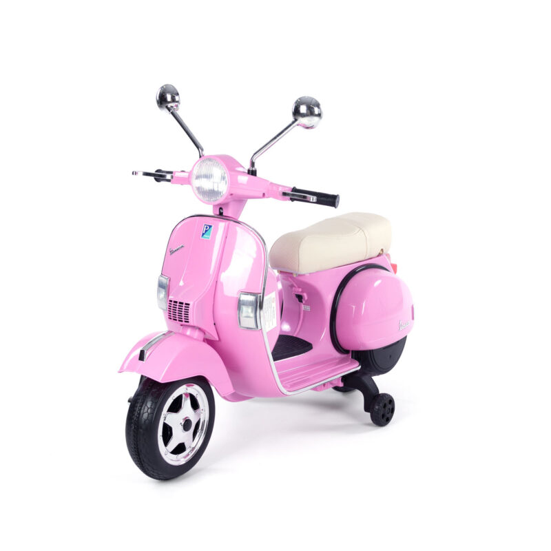 Moto Vespa niños Rosa clásica Piaggio 12V con llave y asiento de cuero