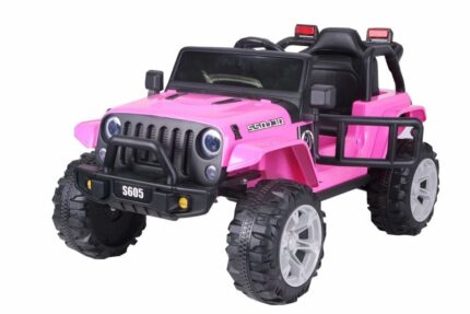 todoterreno infantil en color rosa para niñas y niños disponible en color rojo con motores potentes y batería recargable